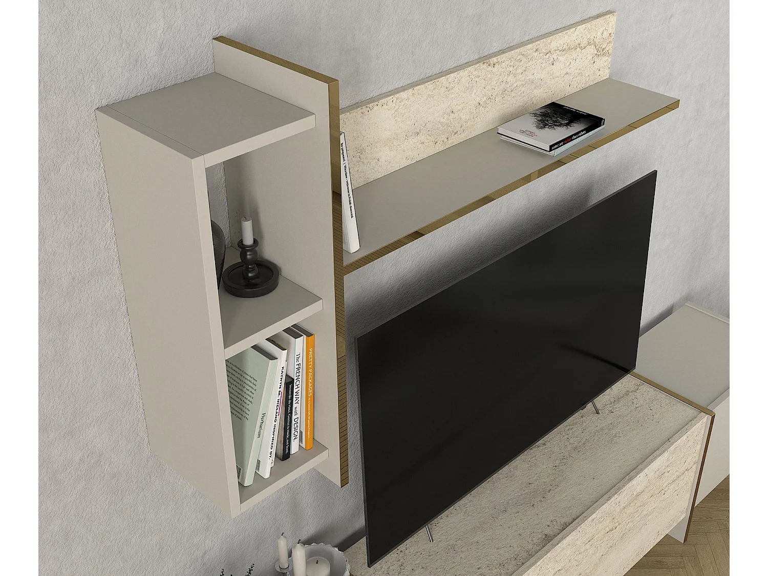 Wohnwand Veyron Beige Granit Optik