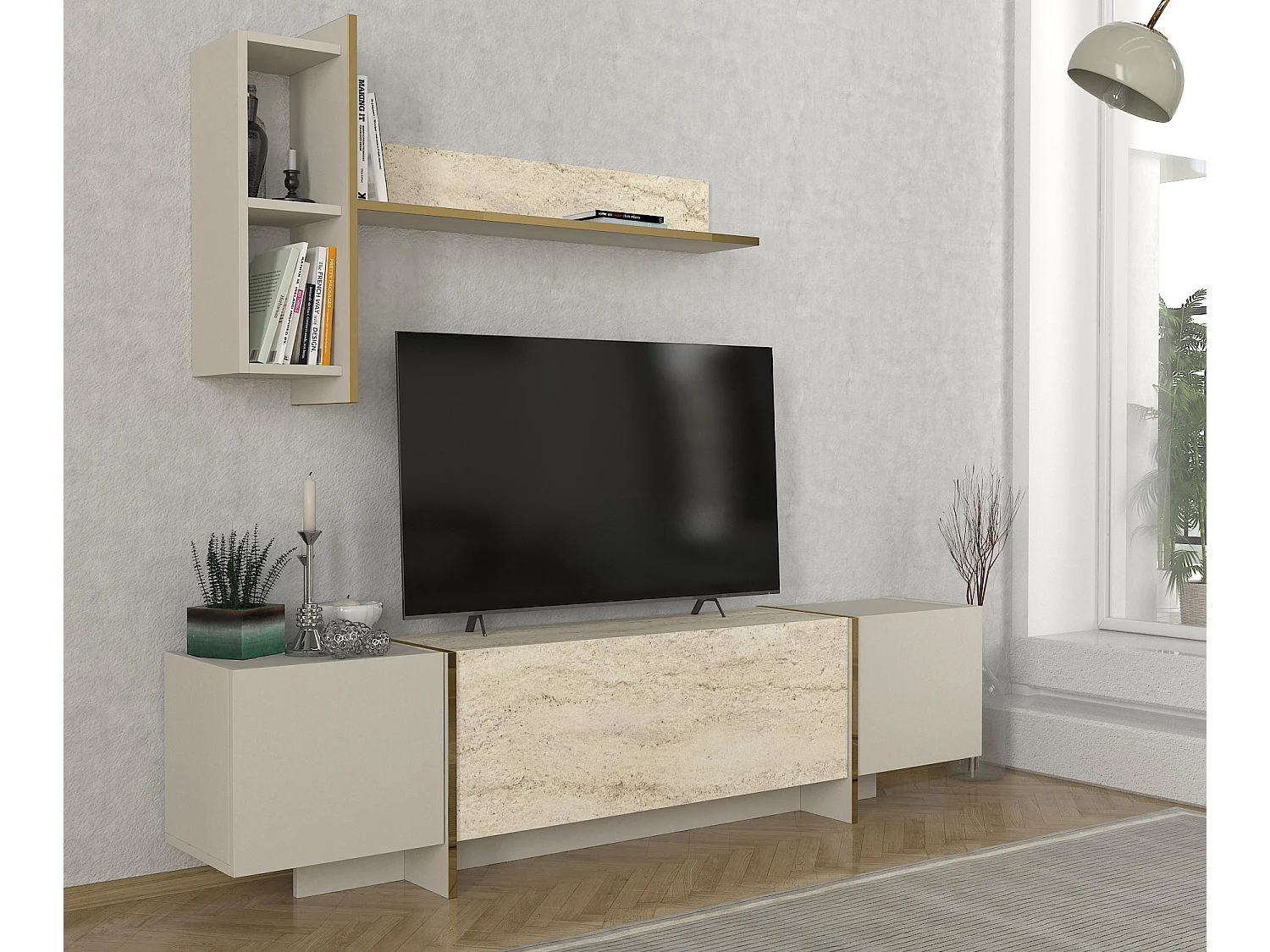 Wohnwand Veyron Beige Granit Optik