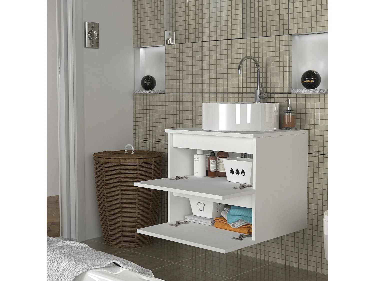 Waschbeckenunterschrank Hängend Carmita Weiß