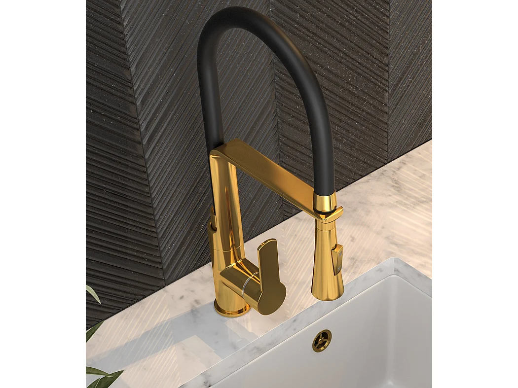 MITIGEUR DE CUISINE AVEC DOUCHETTE EXTRACTIBLE GOLD ROBINET DOUBLE FONCTION GOLD VEGAS