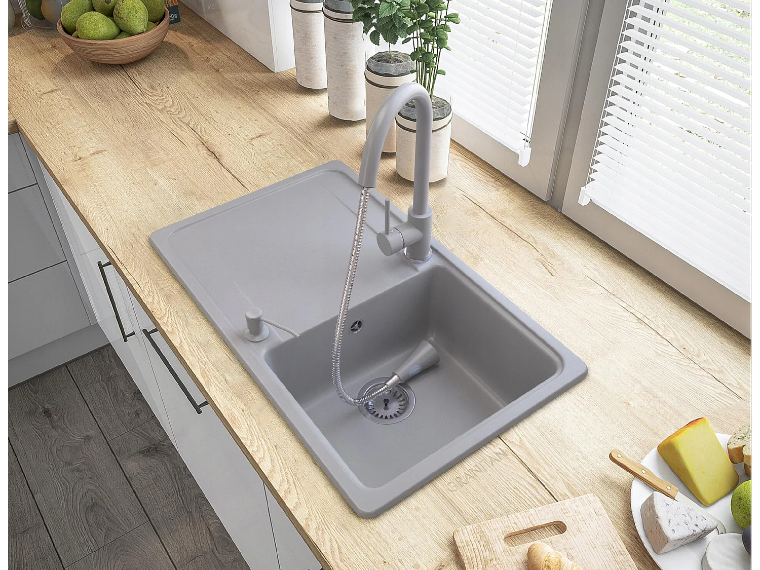 MÉLANGEUR DE CUISINE GRIS SERPENT AVEC DOUCHETTE EXTRACTIBLE