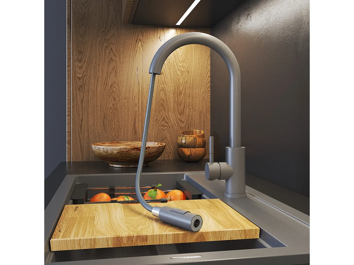 MITIGEUR DE CUISINE BEC EXTRACTIBLE ACIER GRIS ROBINET DE CUISINE LOSETO