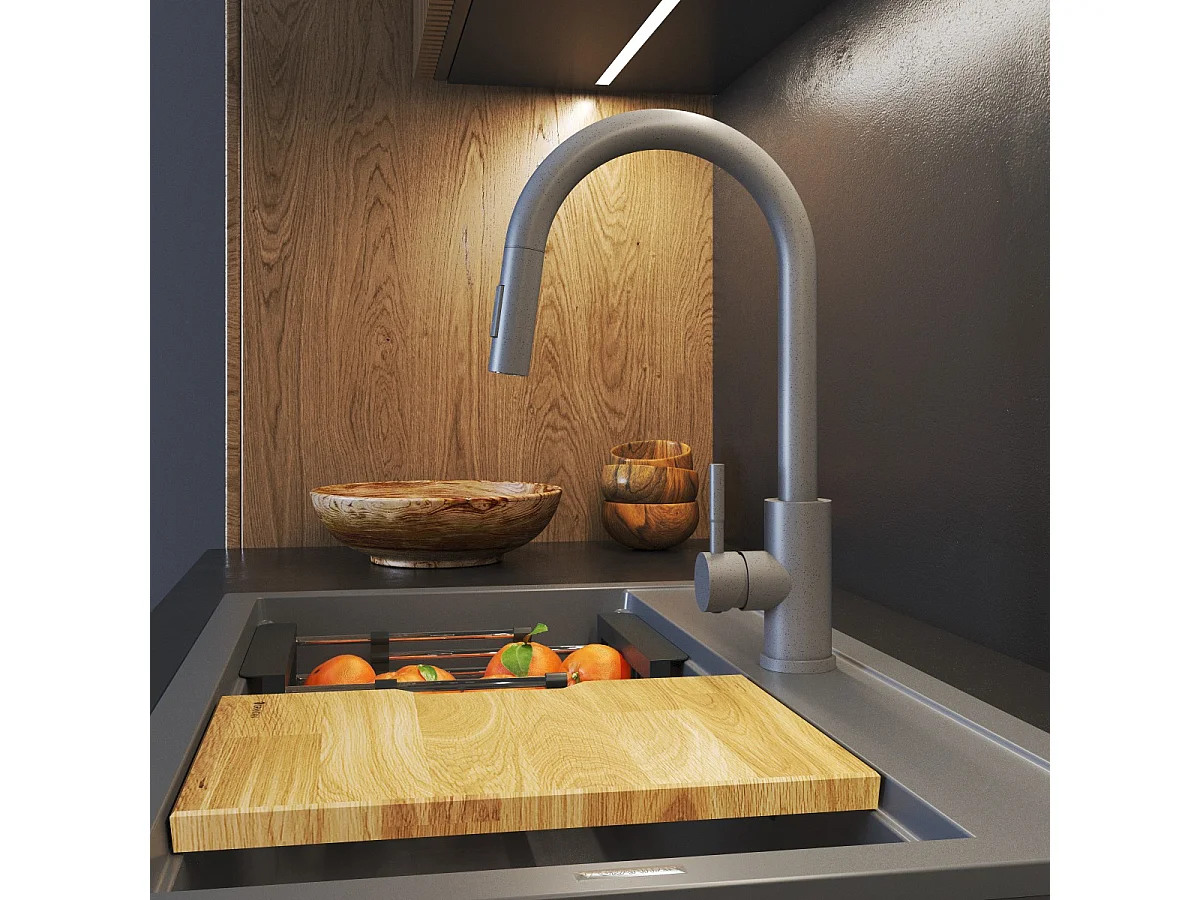 MITIGEUR DE CUISINE BEC EXTRACTIBLE ACIER GRIS ROBINET DE CUISINE LOSETO