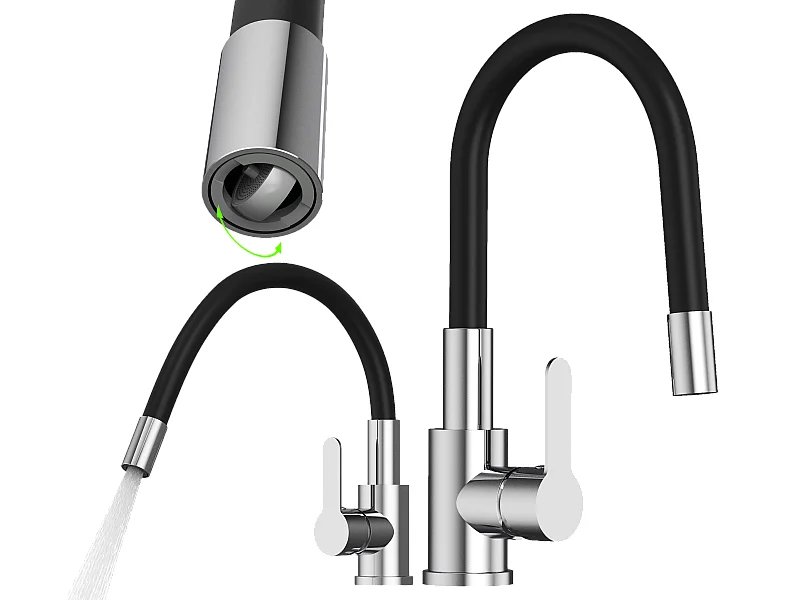 Mélangeur de cuisine à bec flexible chrome GRADO PLUS aérateur de bec pivotant