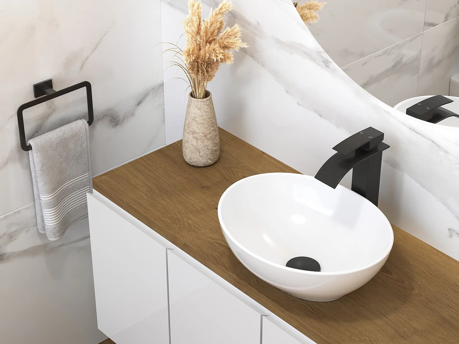 BATERIA UMYWALKOWA WODOSPAD KASKADA WYSOKA KRAN DO ŁAZIENKI CZARNA ELVA