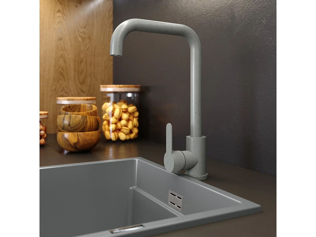 Robinetterie de cuisine pour evier gris robinet arrondi en acier 85111850