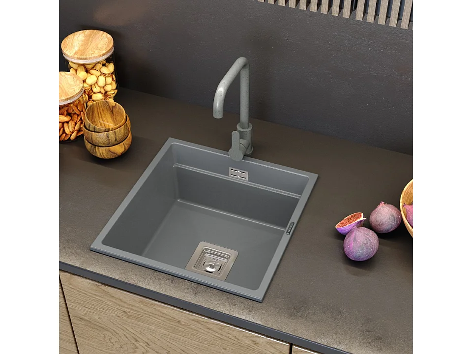 Robinetterie de cuisine pour evier gris robinet arrondi en acier 85111850