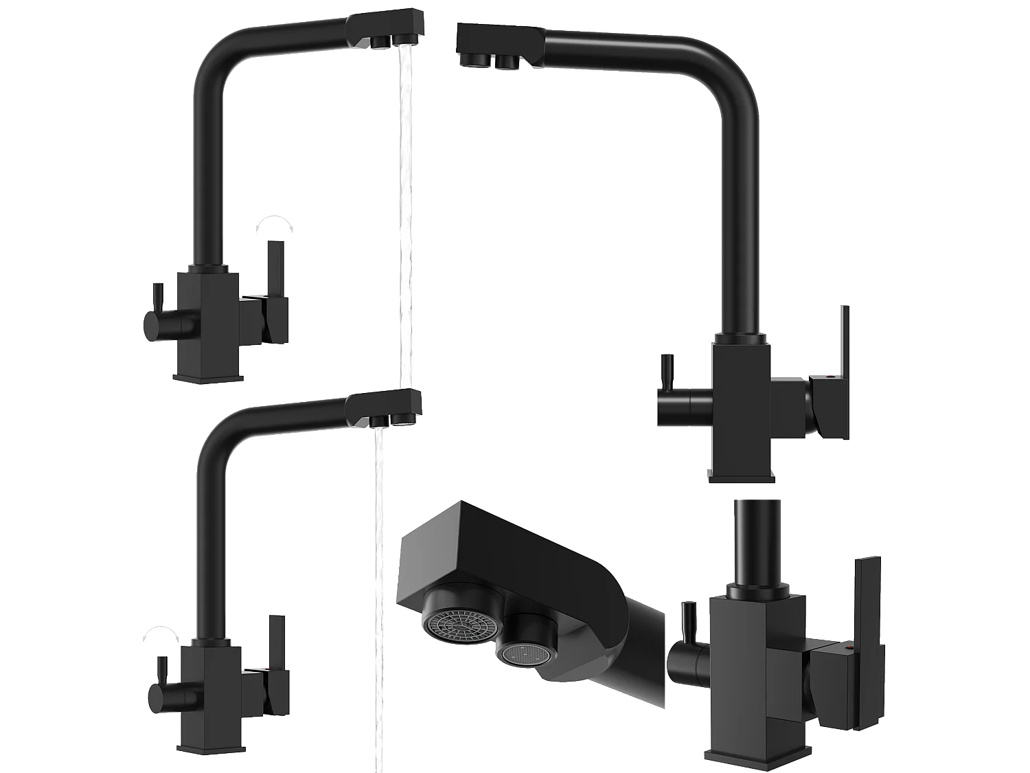 Robinet de cuisine à trois voies pour filtre à eau NODE robinet bec noir filtre