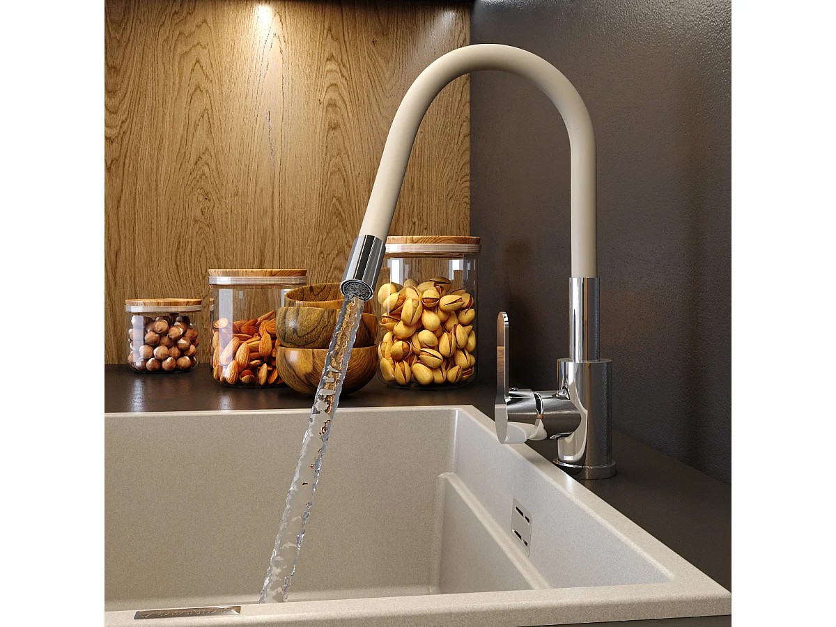 MÉLANGEUR DE CUISINE BEIGE AVEC BEC FLEXIBLE ROBINET D'ÉVIER GRADO