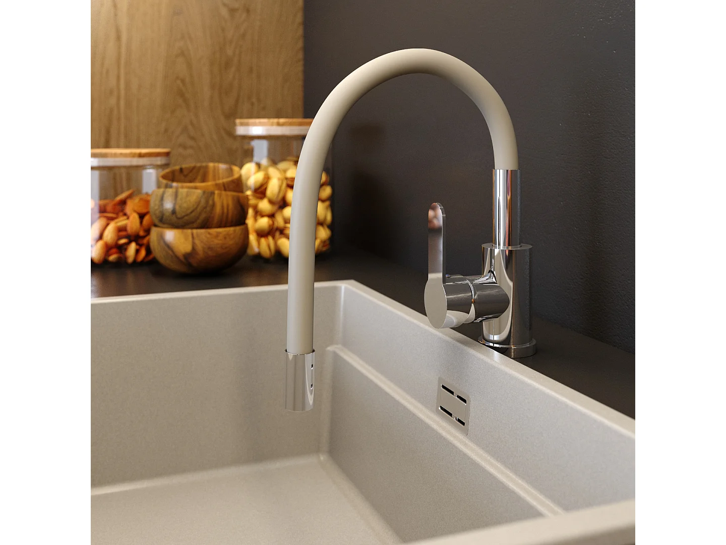 MÉLANGEUR DE CUISINE BEIGE AVEC BEC FLEXIBLE ROBINET D'ÉVIER GRADO