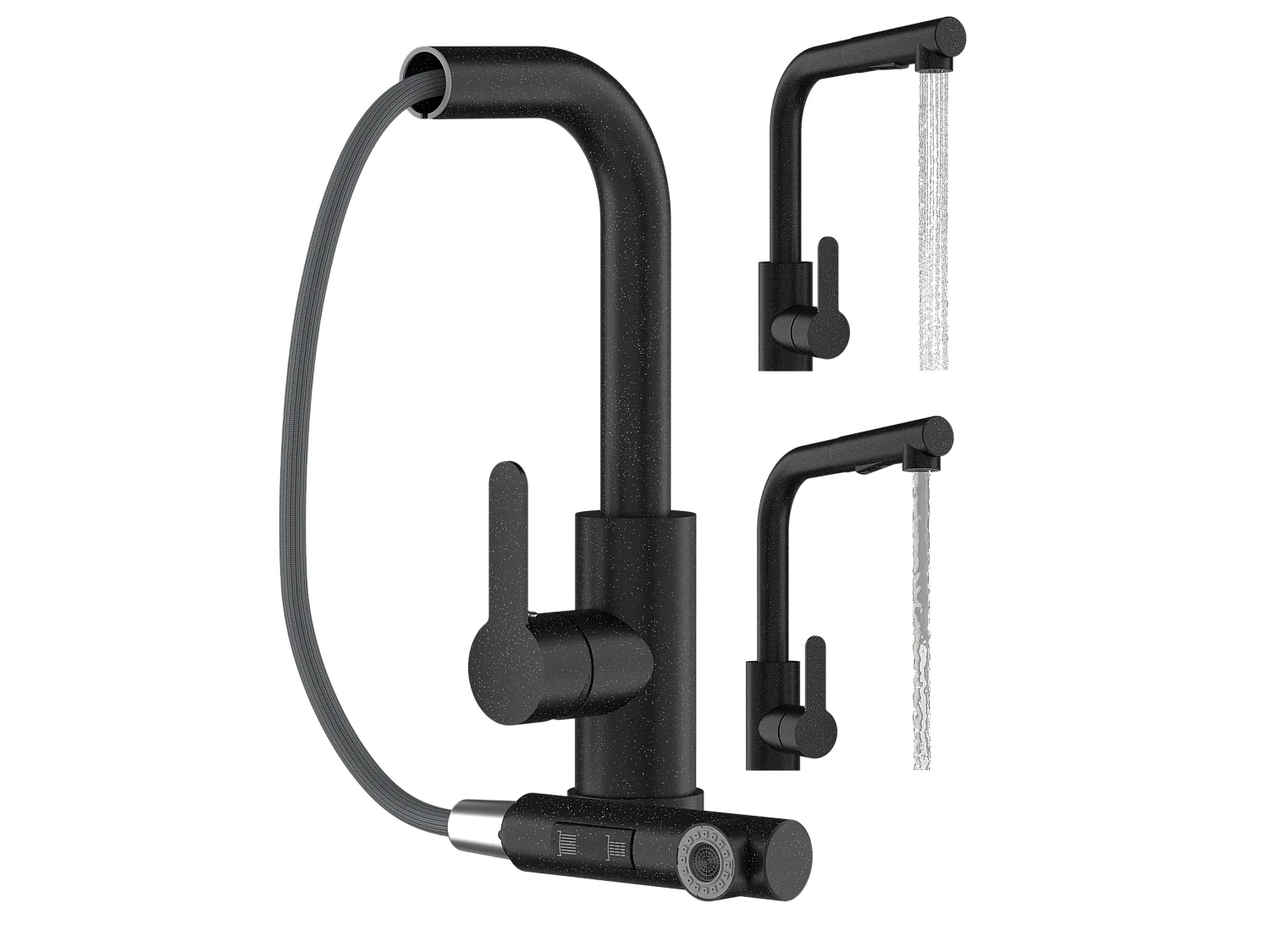 ROBINET DE CUISINE GRANIT NOIR ROBINET À BEC EXTRACTIBLE POUR ÉVIER EBRO