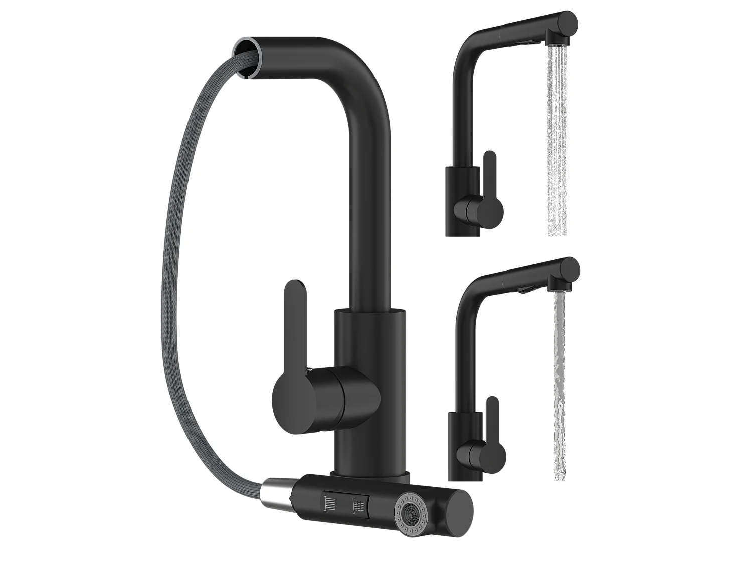 MITIGEUR DE CUISINE NOIR DOUCHETTE EXTRACTIBLE 2 BECS POUR ÉVIER EBRO