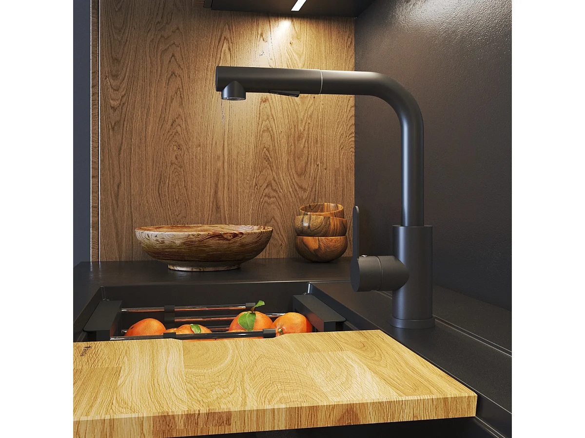 MITIGEUR DE CUISINE NOIR DOUCHETTE EXTRACTIBLE 2 BECS POUR ÉVIER EBRO