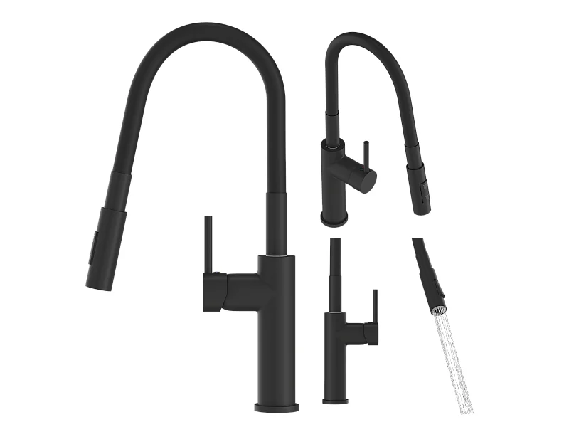 ROBINET DE CUISINE NOIR POUR ÉVIER ROBINET FLEXIBLE HAUT LONAR