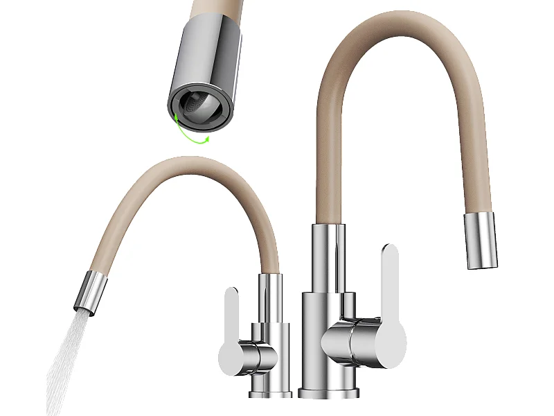 Mélangeur de cuisine à bec flexible beige GRADO PLUS bec orientable aérateur