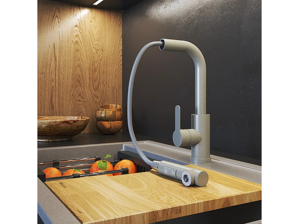 MÉLANGEUR DE CUISINE BEIGE DOUCHETTE EXTRACTIBLE 2 DOUCHETTES POUR ÉVIER EBRO