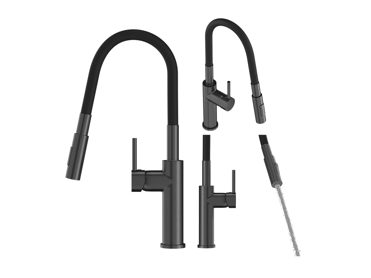 ROBINET DE CUISINE GRIS GUN METALLIC HIGH FAUCET FLEXIBLE SINK LONAR