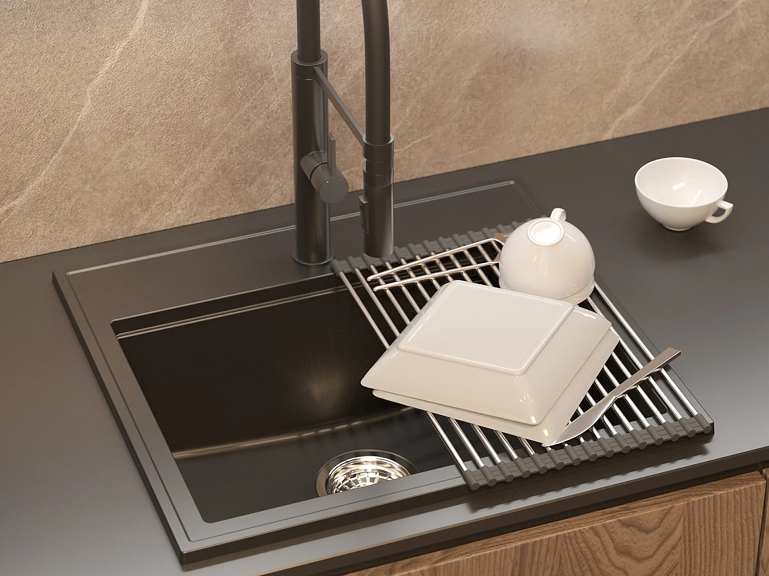 ROBINET DISTRIBUTEUR DE TAPIS NOIR SET DE CUISINE