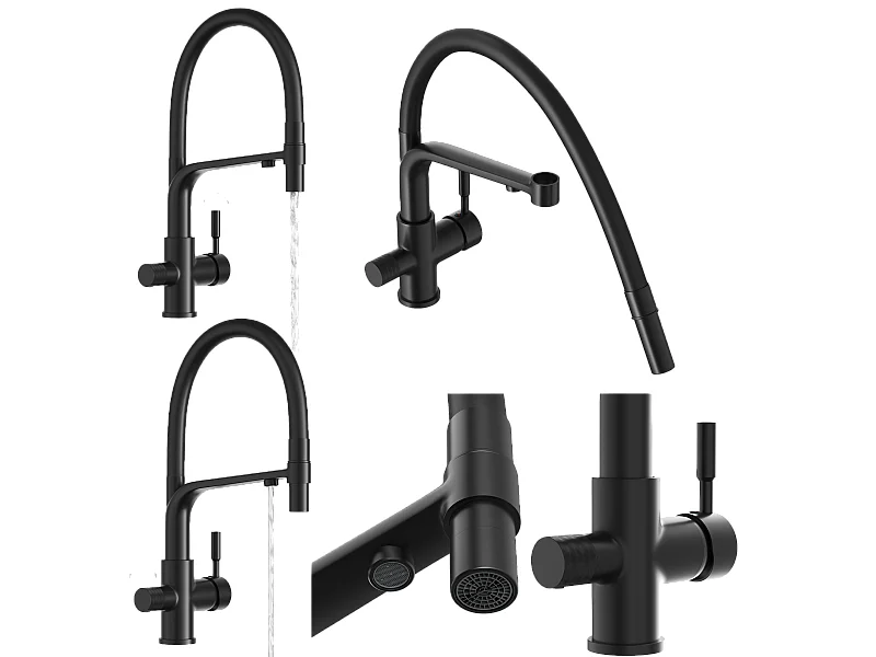 Robinet de cuisine à trois voies pour filtre à eau MALTA bec noir filtre