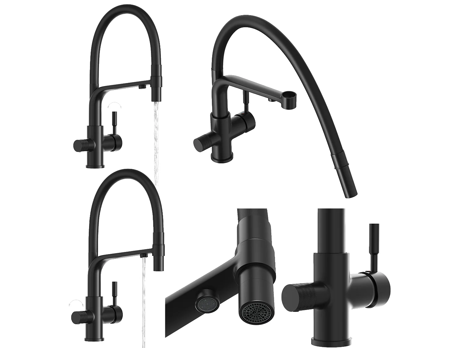 Robinet de cuisine à trois voies pour filtre à eau MALTA bec noir filtre