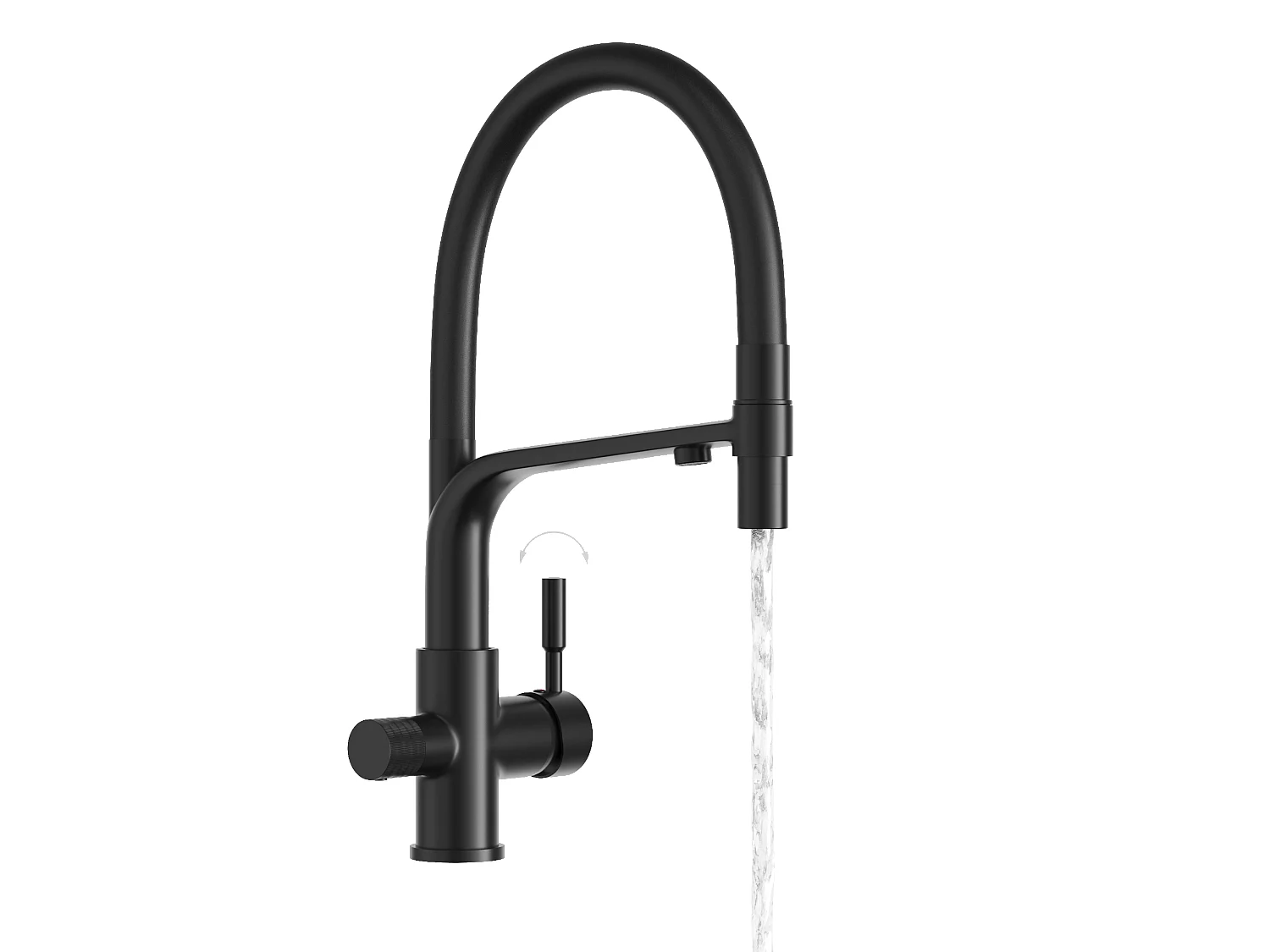 Robinet de cuisine à trois voies pour filtre à eau MALTA bec noir filtre