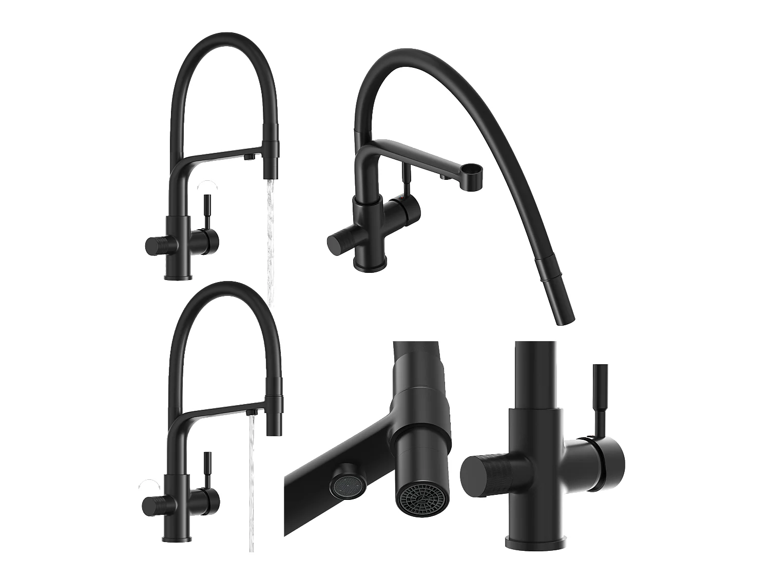 Robinet de cuisine à trois voies pour filtre à eau MALTA bec noir filtre