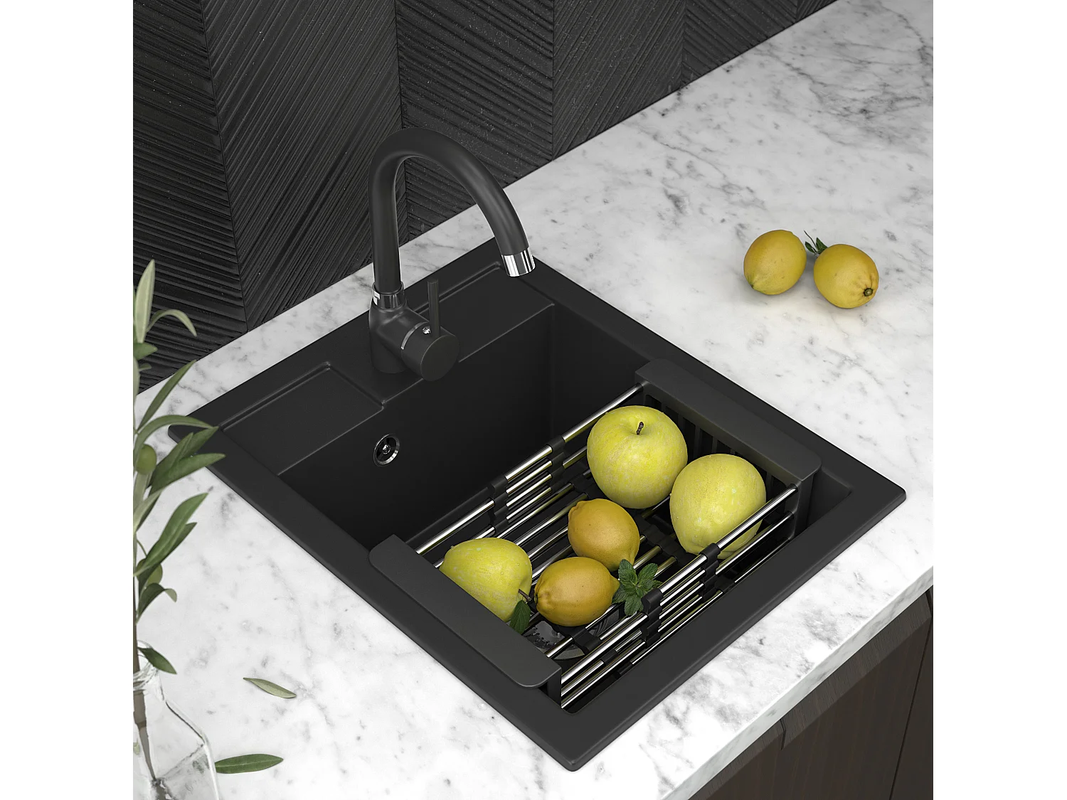 ENSEMBLE DE ROBINETTERIE DE CUISINE SIPHON ÉGOUTTOIR NOIR