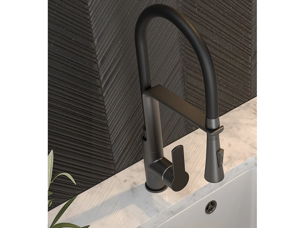 MÉLANGEUR DE CUISINE AVEC DOUCHETTE EXTRACTIBLE NOIR VEGAS DOUBLE ROBINET