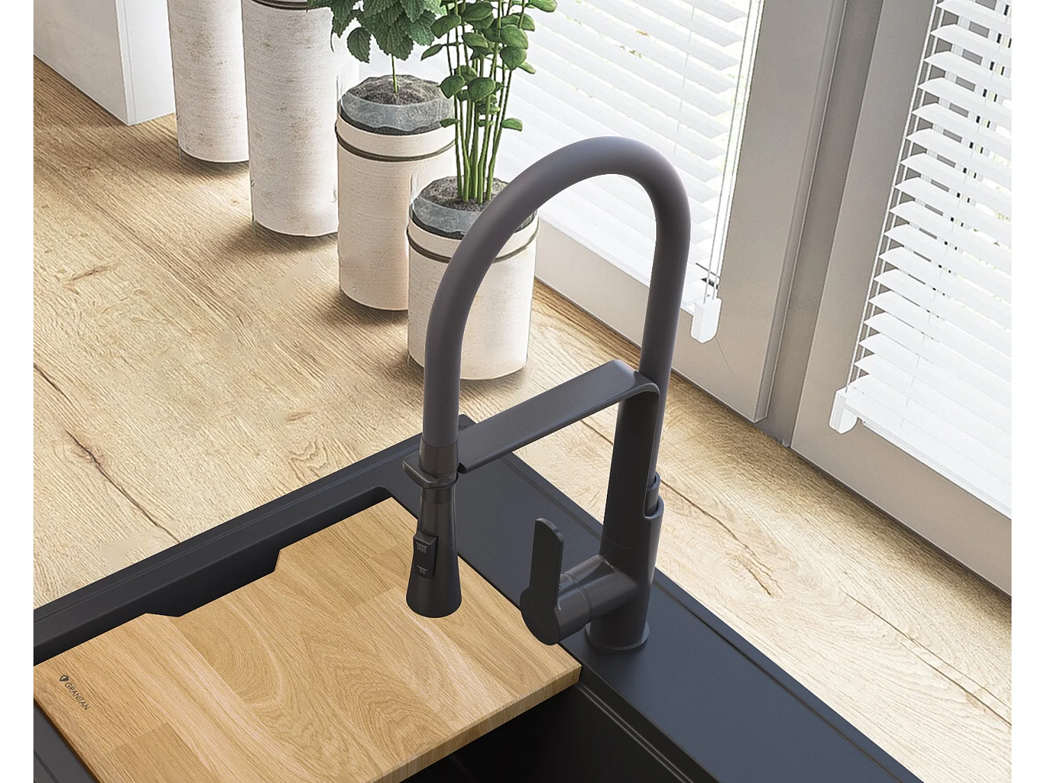 MÉLANGEUR DE CUISINE AVEC DOUCHETTE EXTRACTIBLE NOIR VEGAS DOUBLE ROBINET