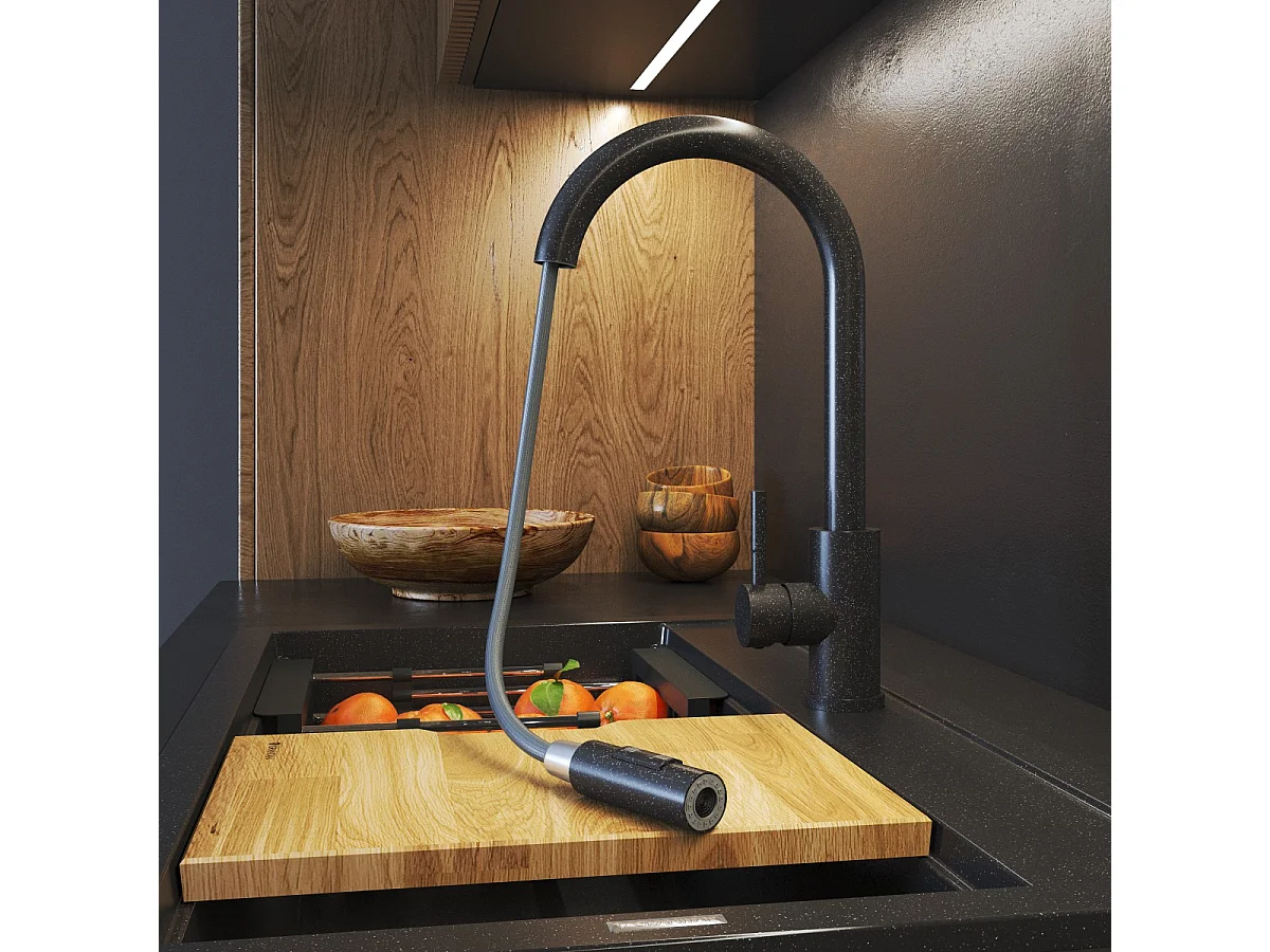 MITIGEUR DE CUISINE BEC EXTRACTIBLE GRANIT NOIR ROBINET DE CUISINE ACIER