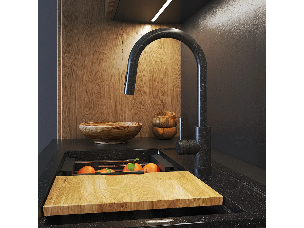 MITIGEUR DE CUISINE BEC EXTRACTIBLE GRANIT NOIR ROBINET DE CUISINE ACIER