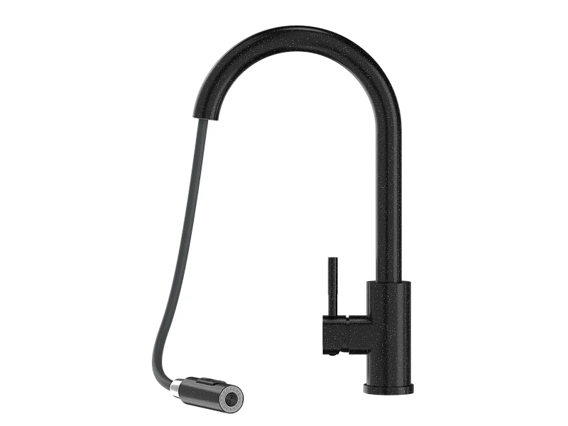 MITIGEUR DE CUISINE BEC EXTRACTIBLE GRANIT NOIR ROBINET DE CUISINE ACIER