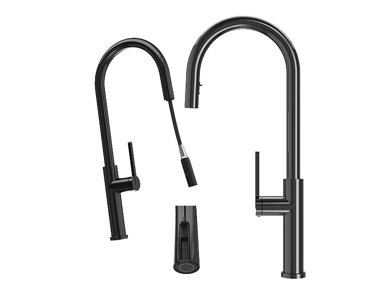 MÉLANGEUR DE CUISINE AVEC DOUCHETTE EXTRACTIBLE NOIR BRILLANT ROBINET PRATI