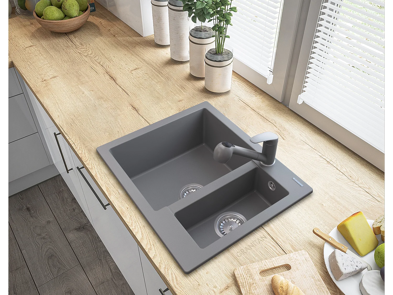 MÉLANGEUR DE CUISINE GRIS À MAIN AVEC DOUCHETTE EXTRACTIBLE