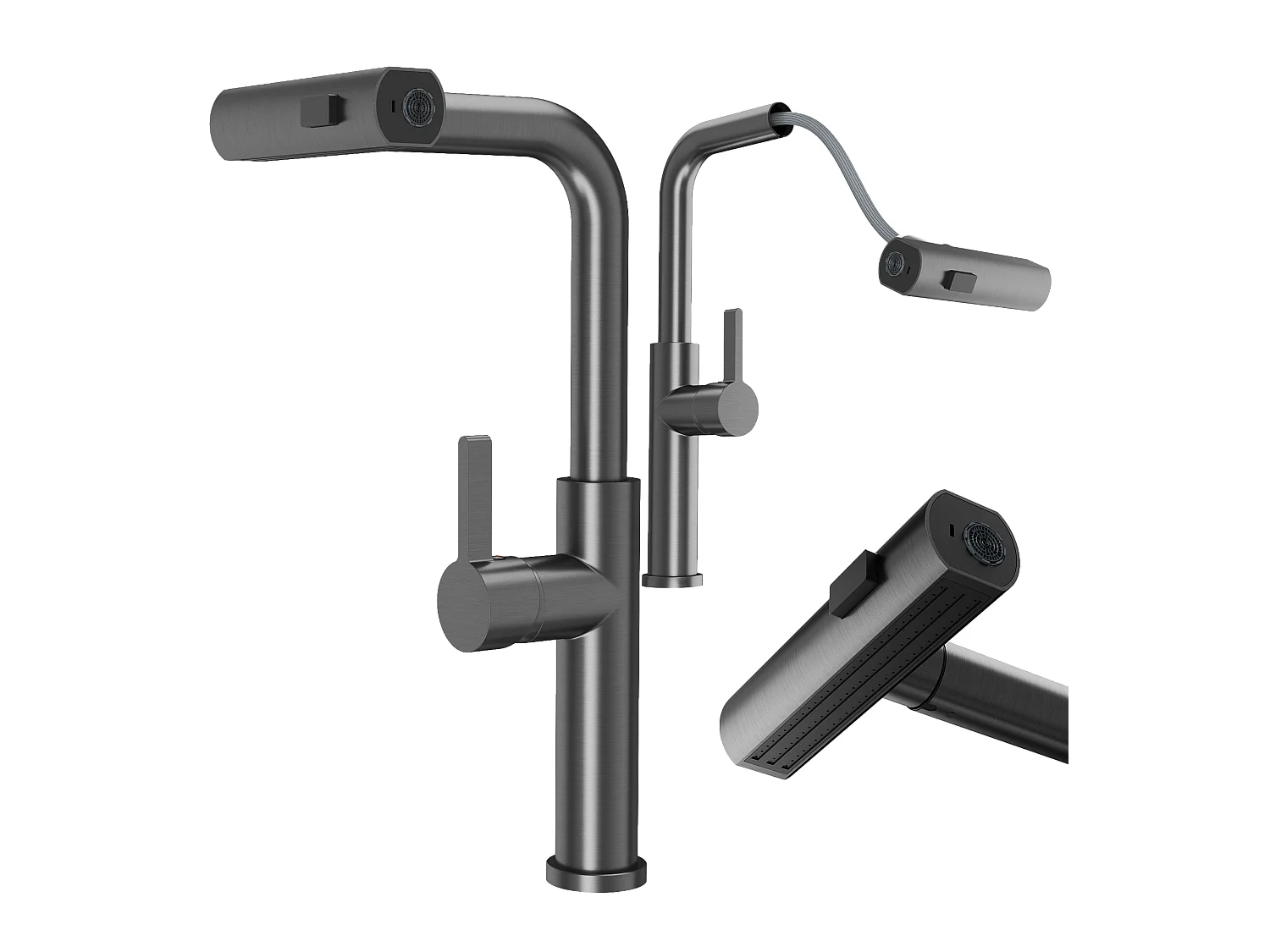 MÉLANGEUR DE CUISINE AVEC PISTOLET EXTRACTIBLE GRIS 3 JETS D'EAU ROBINET GIRO