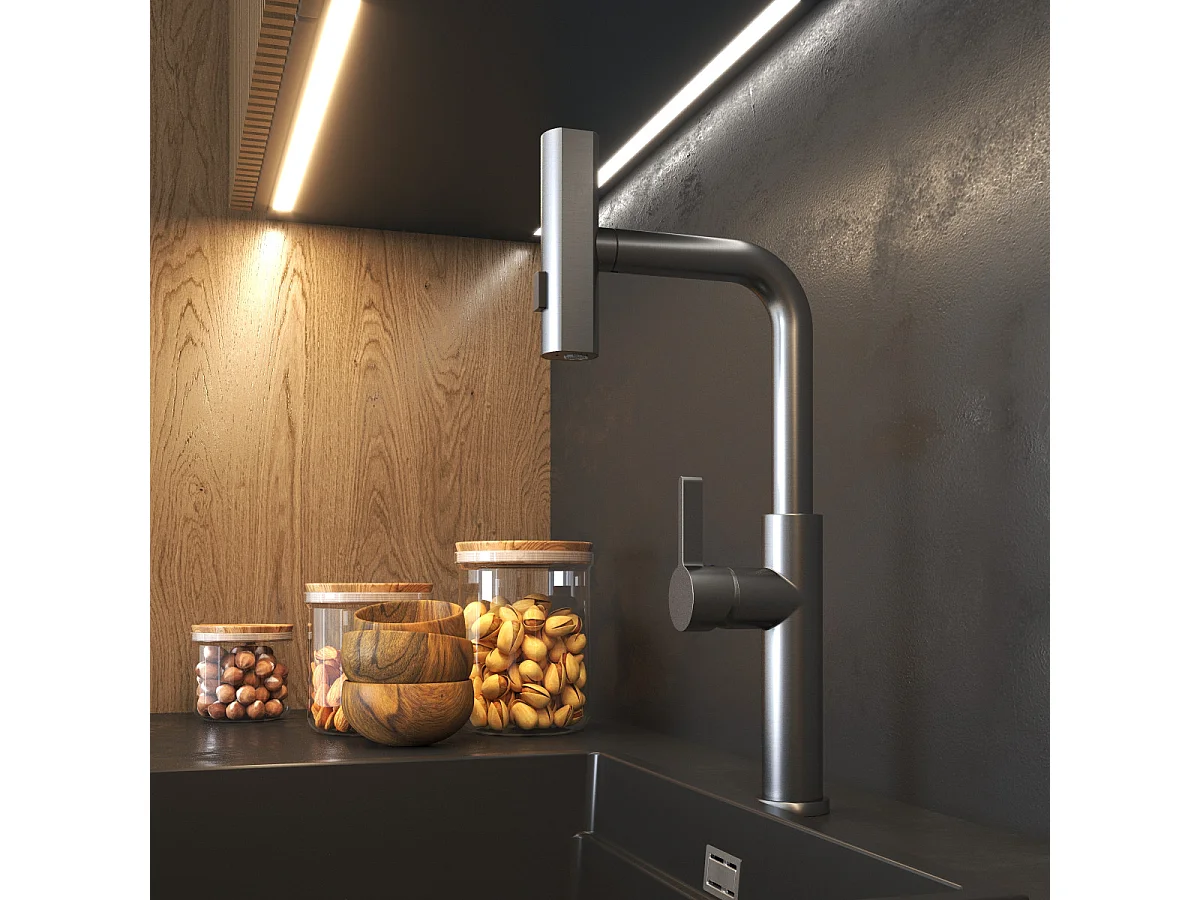 MÉLANGEUR DE CUISINE AVEC PISTOLET EXTRACTIBLE GRIS 3 JETS D'EAU ROBINET GIRO