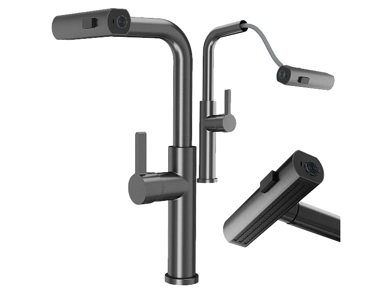 MÉLANGEUR DE CUISINE AVEC PISTOLET EXTRACTIBLE GRIS 3 JETS D'EAU ROBINET GIRO