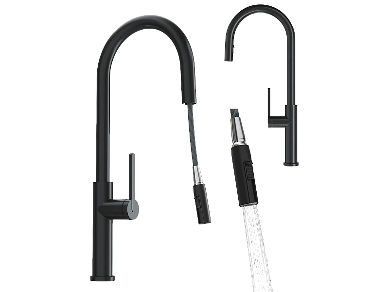 MITIGEUR DE CUISINE AVEC BEC EXTRACTIBLE NOIR DOUBLE ROBINET HIGH PRATI