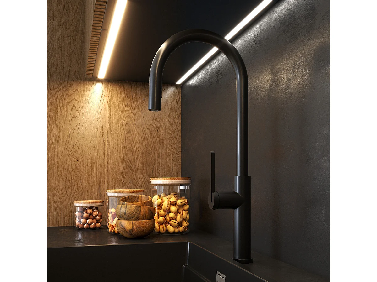 MITIGEUR DE CUISINE AVEC BEC EXTRACTIBLE NOIR DOUBLE ROBINET HIGH PRATI