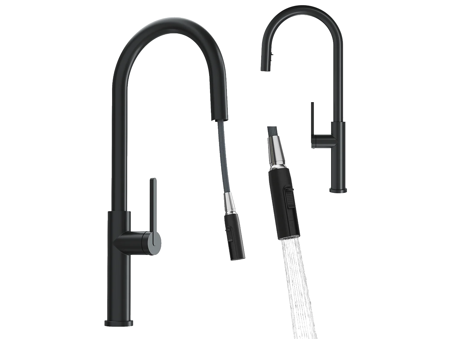 MITIGEUR DE CUISINE AVEC BEC EXTRACTIBLE NOIR DOUBLE ROBINET HIGH PRATI