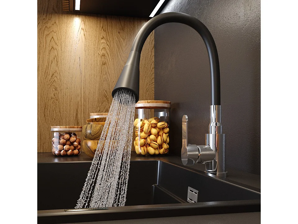 MÉLANGEUR DE CUISINE BEC FLEXIBLE NOIR ROBINET FLEXO BEC FLEXIBLE CHROMÉ