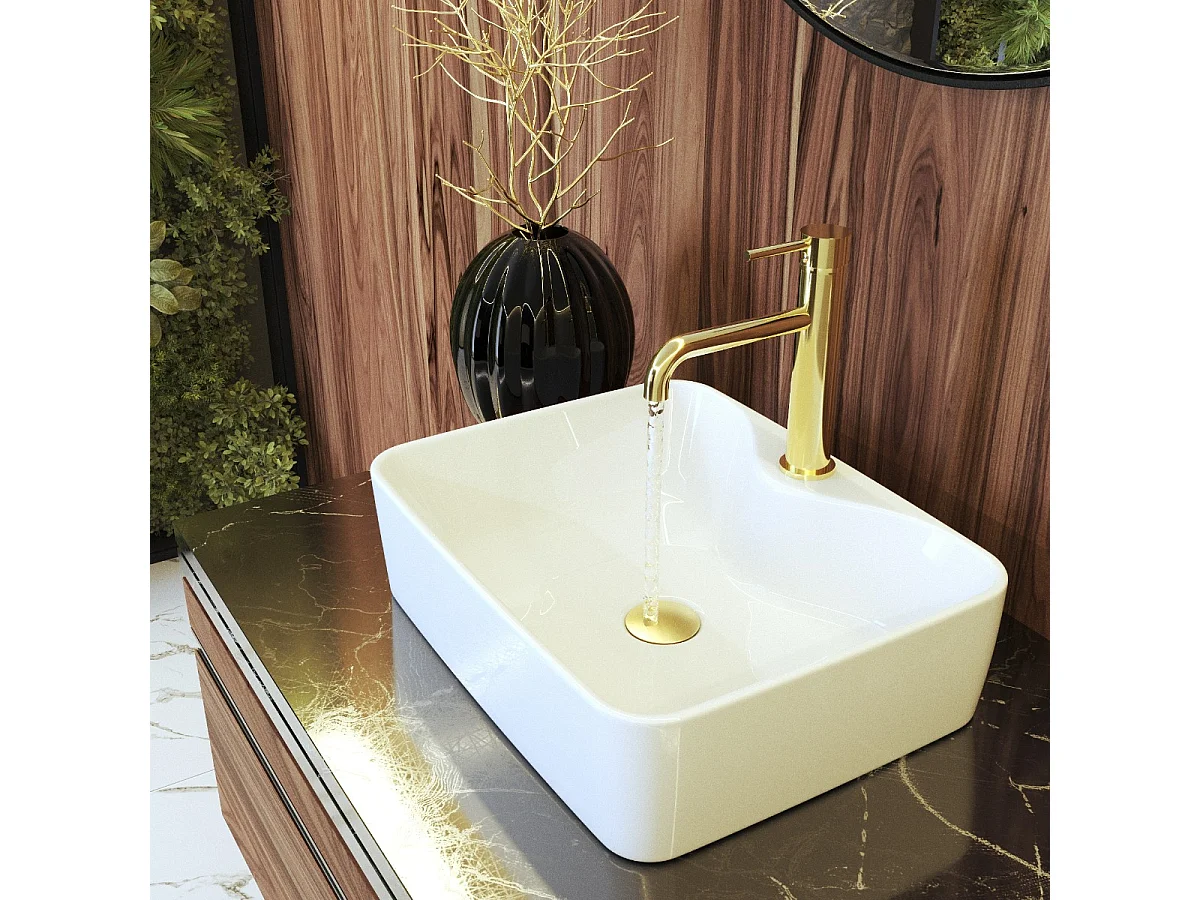 ROBINETTERIE MURALE POUR LAVABO CÉRAMIQUE BASSE OR KIVO