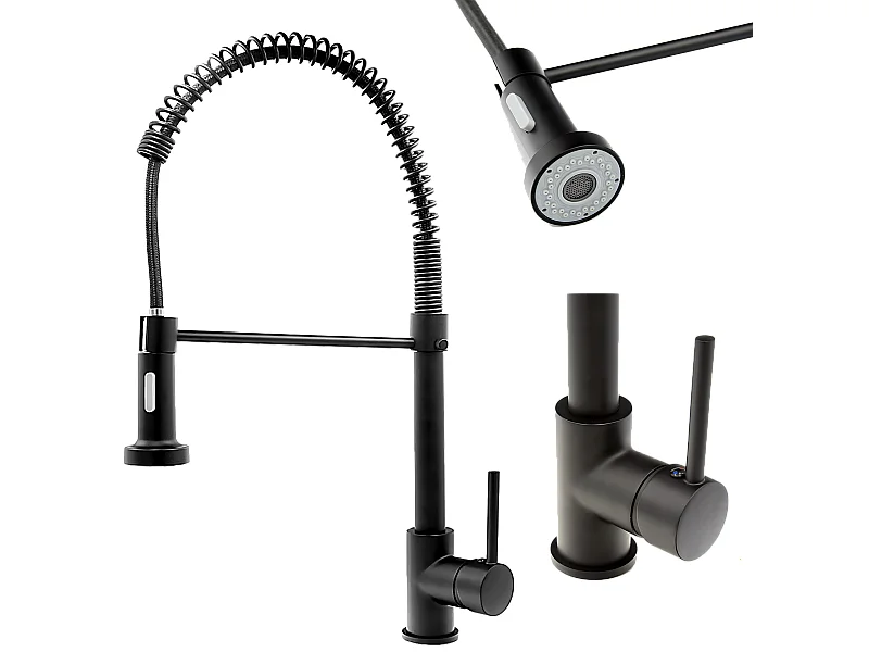ROBINET DE CUISINE NOIR ROBINET D'ÉVIER LONG BEC SPIRALE