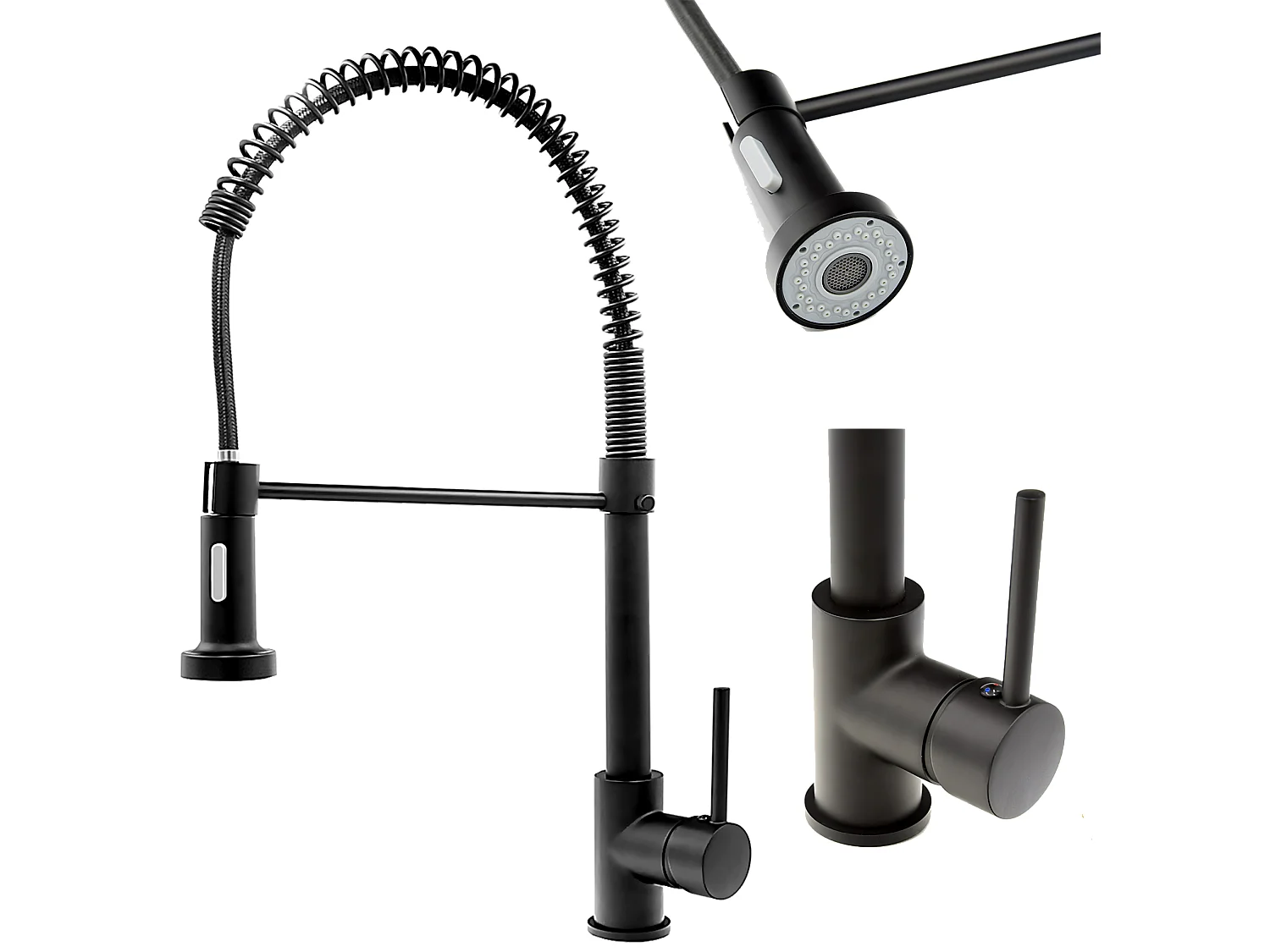 ROBINET DE CUISINE NOIR ROBINET D'ÉVIER LONG BEC SPIRALE