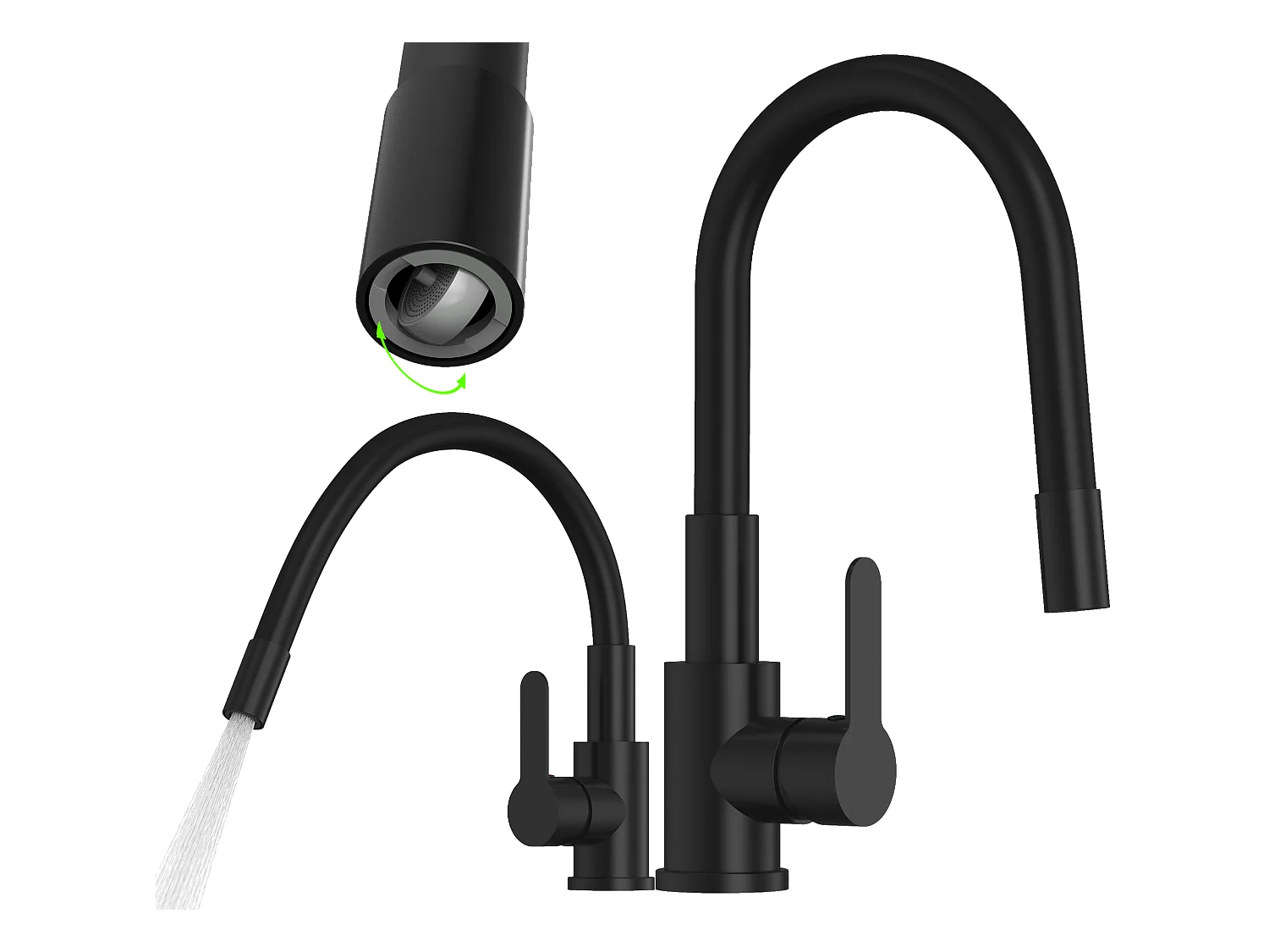 Mélangeur de cuisine à bec flexible noir GRADO PLUS bec pivotant