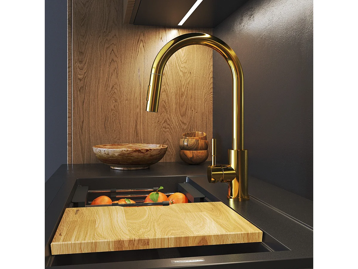 MITIGEUR DE CUISINE BEC EXTRACTIBLE OR ROBINET EN ACIER LOSETO GOLD