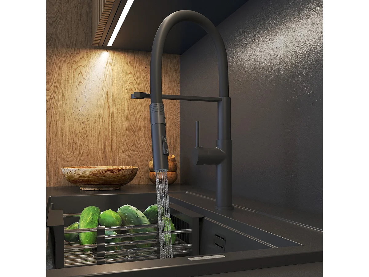 ROBINET DE CUISINE BEC FLEXIBLE NOIR ROBINET DE CUISINE BEC FLEXIBLE SORIA