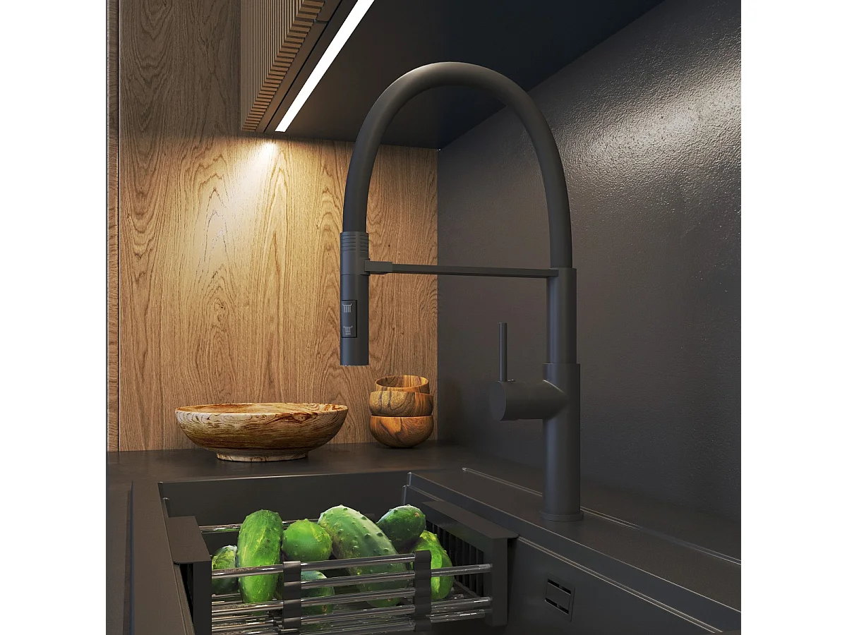 ROBINET DE CUISINE BEC FLEXIBLE NOIR ROBINET DE CUISINE BEC FLEXIBLE SORIA