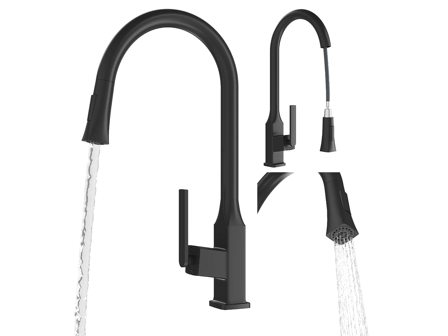 MITIGEUR CUISINE AVEC DOUCHETTE EXTRACTIBLE DOUBLE FONCTION NOIR MAT PASO