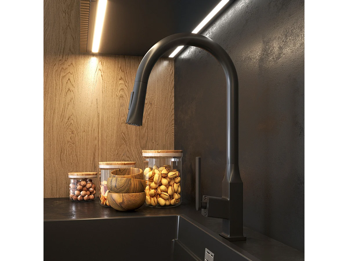 MITIGEUR CUISINE AVEC DOUCHETTE EXTRACTIBLE DOUBLE FONCTION NOIR MAT PASO